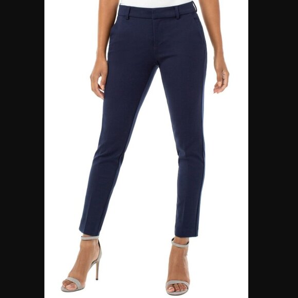 LIVERPOOL SZ 14/32 Navy Blue Comfort Stretch Woven Knit Trouser Pant - Picture 1 of 13